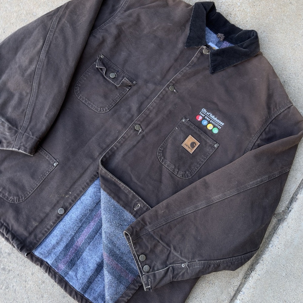 VTG Carhartt C02 DKB Chore Coat Jacket Men's 3XL Tall Blanket Lined Dark Brown * - Picture 3 of 14